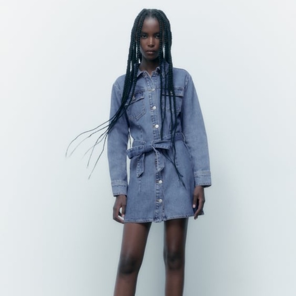 Zara Denim Long Sleeve Dress - Picture 2 of 16